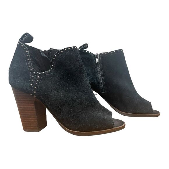 Lucky Brand Shoes Lotisha Booties 7.5 Black Peep Toe Block Heel Studded Leather - Picture 5 of 5